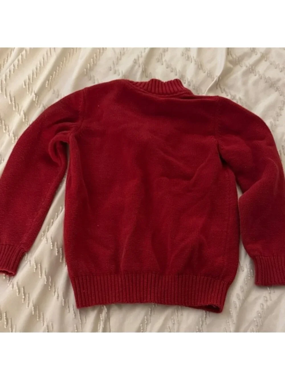 Red Knit Sweater with Button Collar